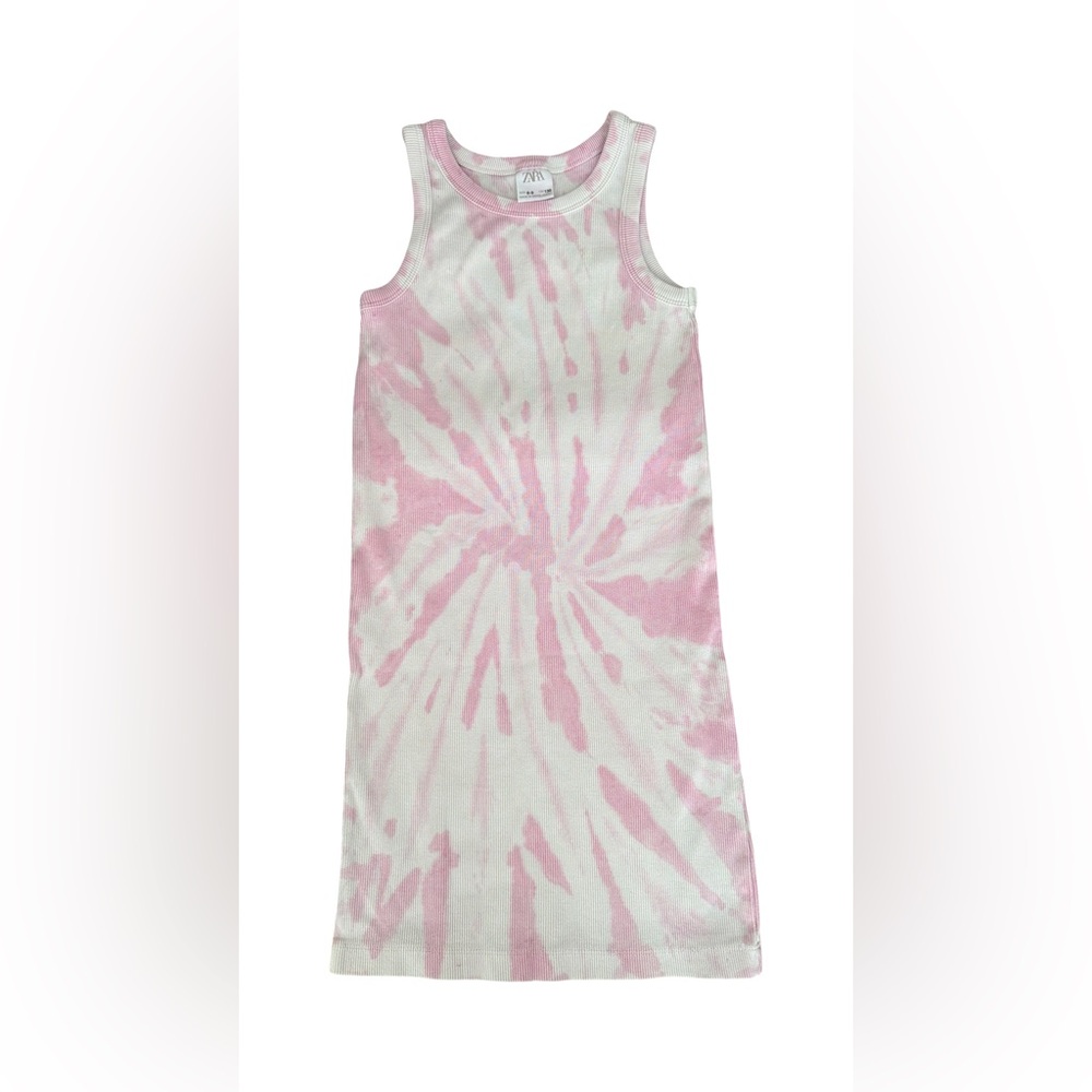 Zara Pink and White Tie dye ribbed Dress